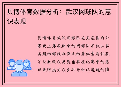 贝博体育数据分析：武汉网球队的意识表现