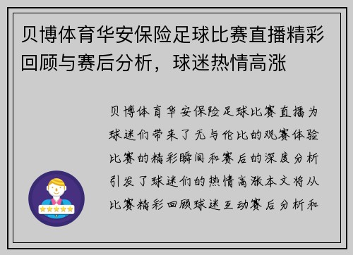 贝博体育华安保险足球比赛直播精彩回顾与赛后分析，球迷热情高涨
