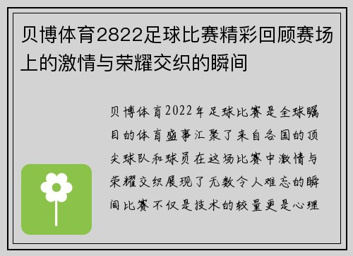 贝博体育2822足球比赛精彩回顾赛场上的激情与荣耀交织的瞬间
